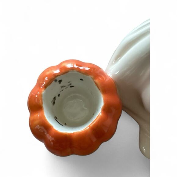 Halloween Fall Pumpkin Ghost Candlestick Holders Pair of 1996 Fitz & Floyd - Picture 6 of 9